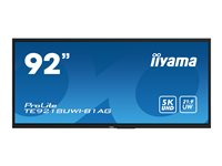 iiyama ProLite TE9218UWI-B1AG - 92" Diagonal klass (91.5" visbar) LED-bakgrundsbelyst LCD-skärm - interaktiv digital skyltning - med pekskärm (multi-touch) / PC-anslutning som tillval - 5K UHD (2160p) 5120 x 2160 - svart ram med matta ytor TE9218UWI-B1AG