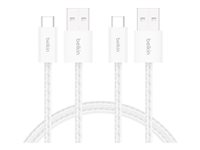Belkin BoostCharge - USB-kabel - USB (hane) till 24 pin USB-C (hane) - 1.5 m - flätad kabel, USB Fast Charge (15W) - vit (paket om 2) BBD010HQ05WH2PK