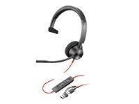 HP Poly Blackwire 3310 - Blackwire 3300 series - headset - på örat - kabelansluten - USB-A - svart - Certifierad för Microsoft-teams, UC-certifierad 8X216AA