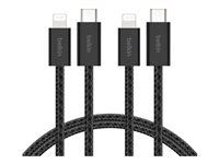 Belkin BoostCharge - Lightning-kabel - 24 pin USB-C hane till Lightning hane - 1.5 m - MFI-certifierad - svart - snabbladdning (paket om 2) BBD011HQ05BK2PK